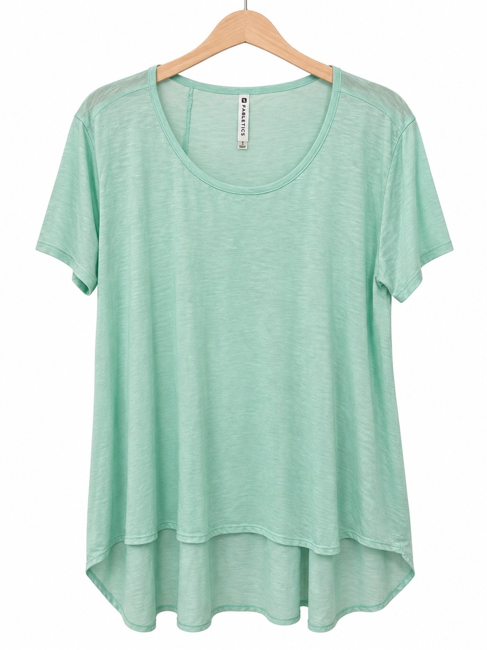 NWT Fabletics Vibe Tee Small S Mint Green Short Sleeve High Low Scoop Neck Top